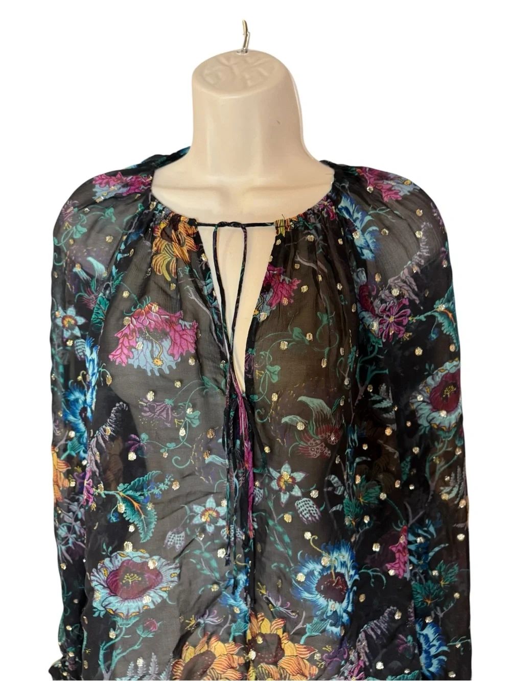 Ulla Johnson Bernadette Silk Blouse Black floral Iris Print size 2